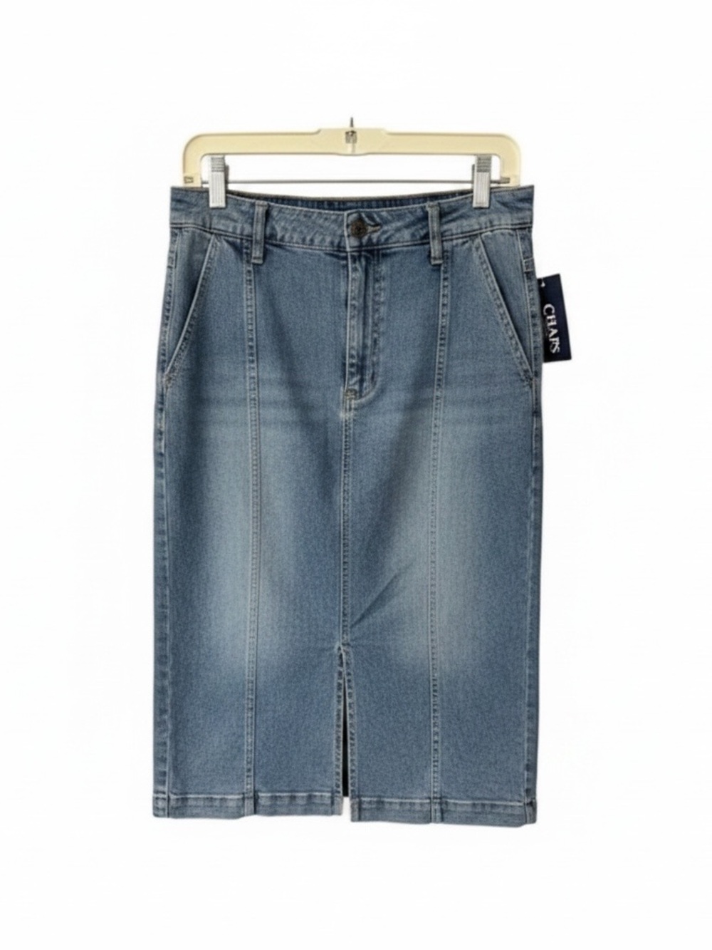 NWT Chaps‎ Denim Womens Size 8 Light Wash Stretch Midi Pencil Skirt - Picture 2 of 9